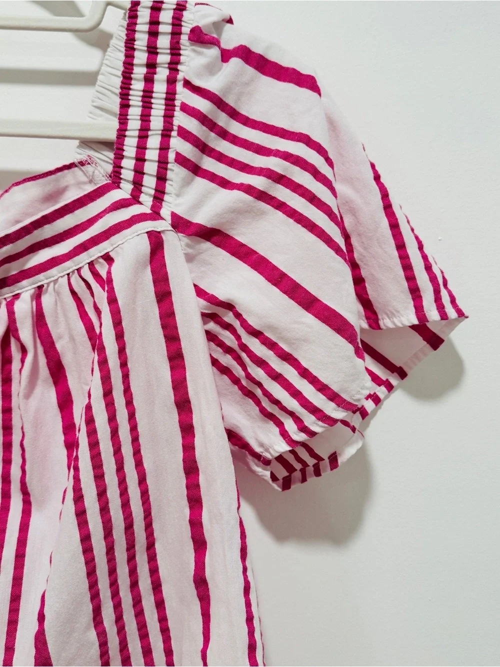 LOFT White and Fuchsia Striped Square-Neck Blouse